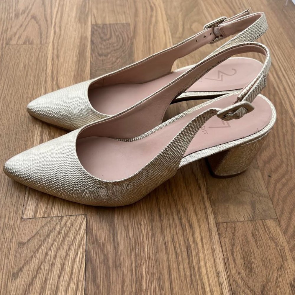 gold slingback heels, 27 edit